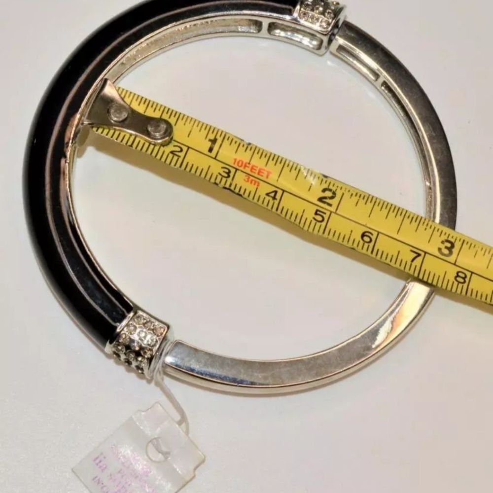 LIA SOPHIA Silvertone Black Enamel Rhinestone 2 3/4"d Bangle Bracelet NWT - Picture 3 of 3